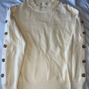 Cream Button-Sleeve Sweater